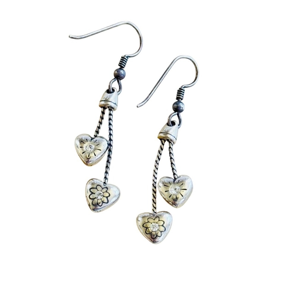 Brighton Cascading Heart earrings Swarovski crystal Silver plated Dangle pierced